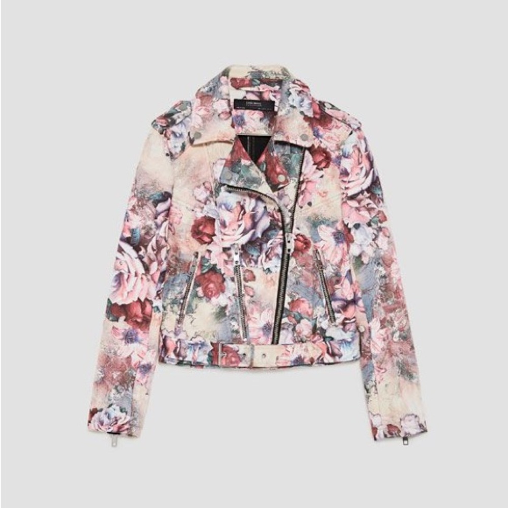 🌸 Zara Suede Pastel Floral Perfecto Jacket 🌸